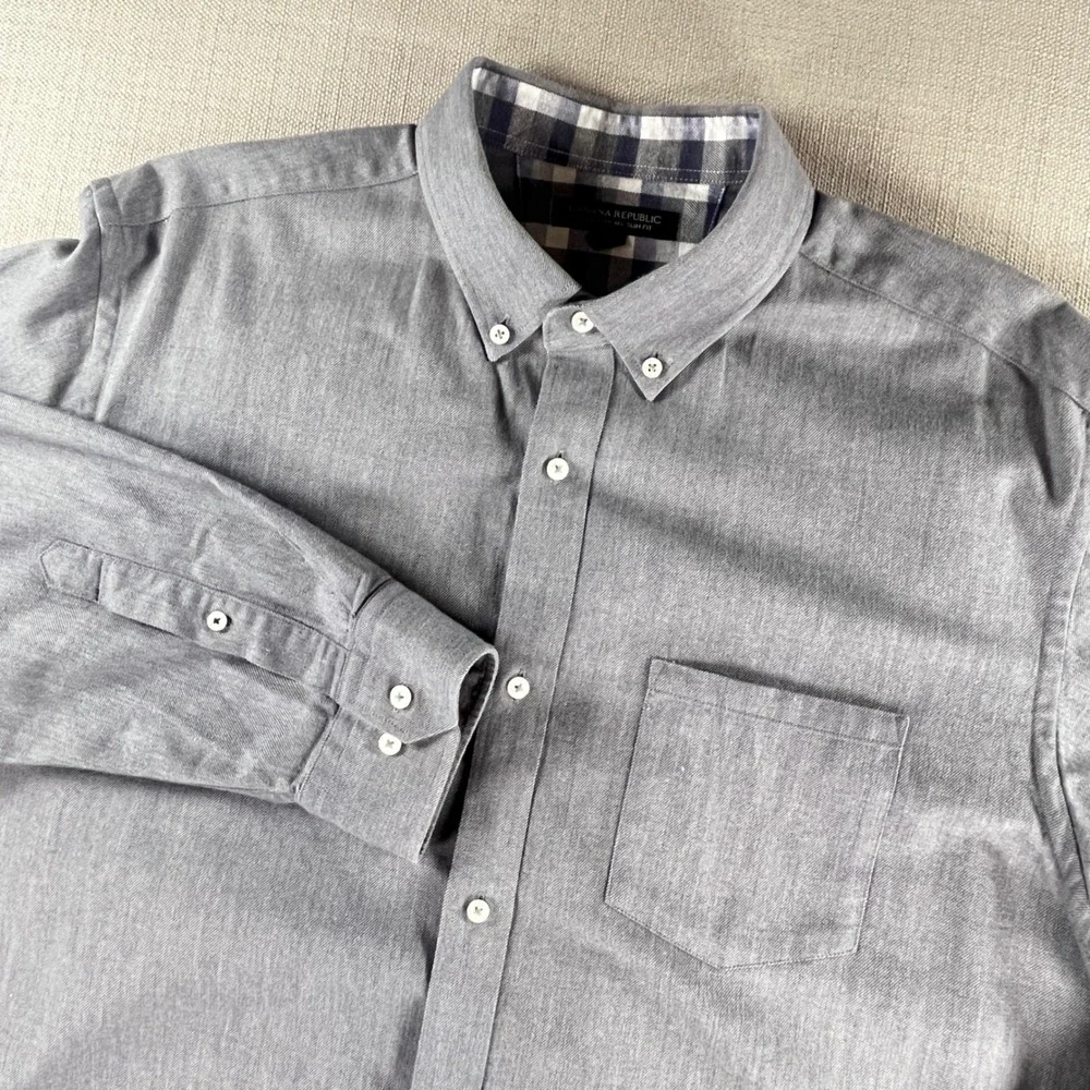 Banana Republic Button Down Shirt Men XL Gray Luxe Flannel Slim Fit Twill